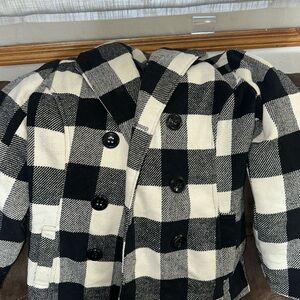 Womens Black and White Checkered Coat